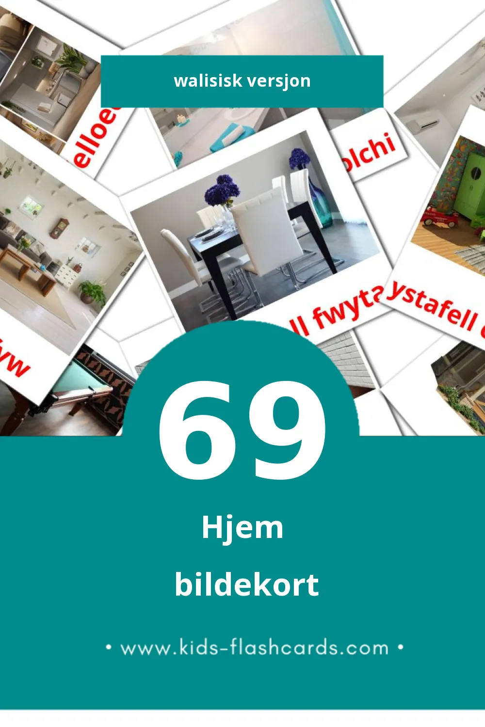 Visuelle Cartref bildekort for småbarn (69 kort på Walisisk)