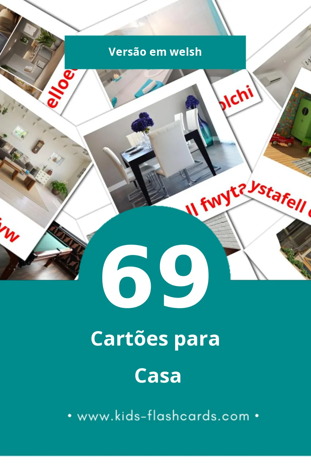 Flashcards de Cartref Visuais para Toddlers (69 cartões em Welsh)