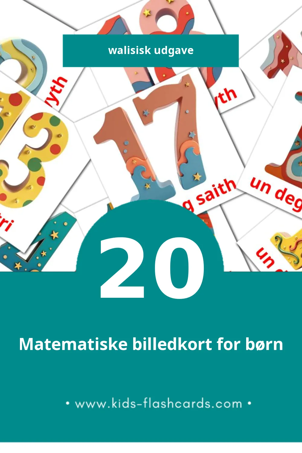 Visuelle billedkort for børn om Mathemateg til småbørn (20 kort på Walisisk)