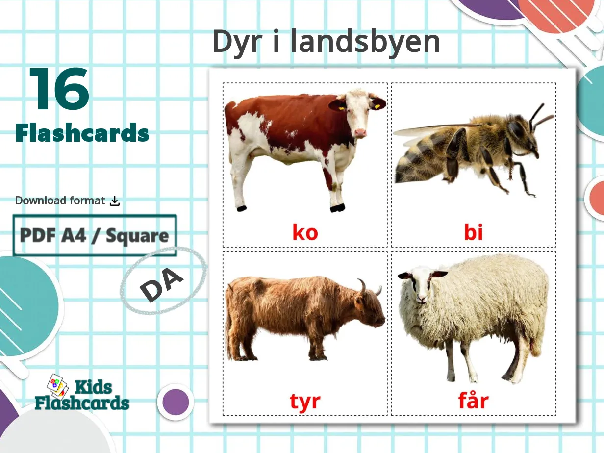 farm animals dansk printable flashcards en 16 printable farm animals flashcards in dansk (free pdf)