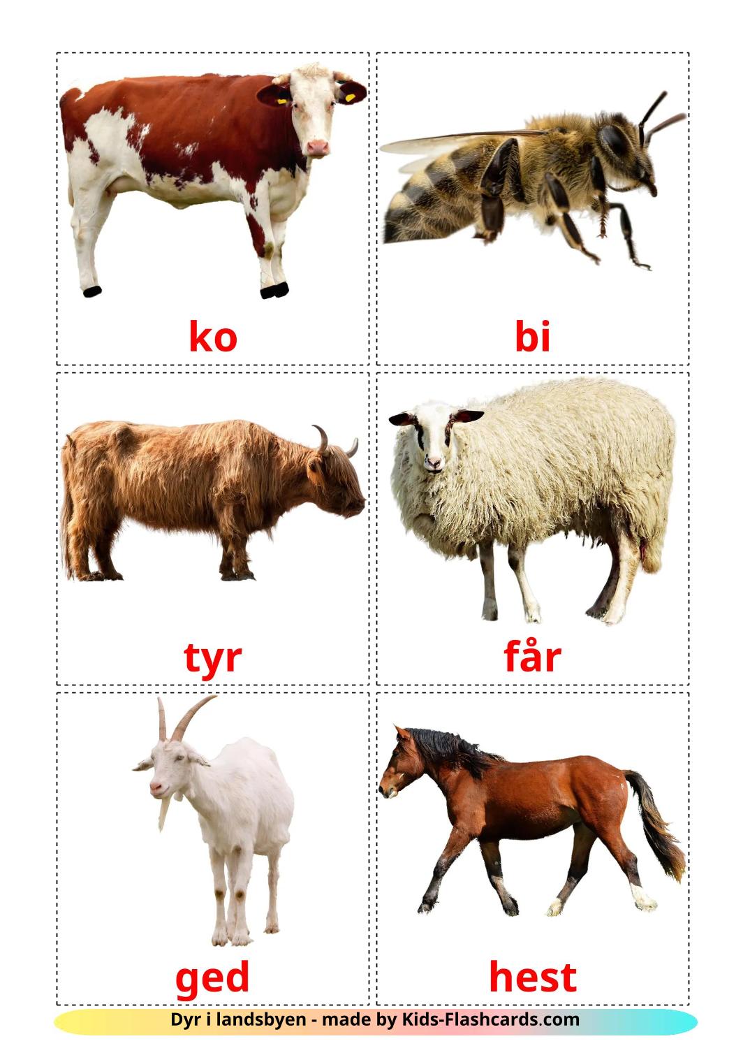 Animais da Fazenda - 16 Flashcards danskes gratuitos para impressão