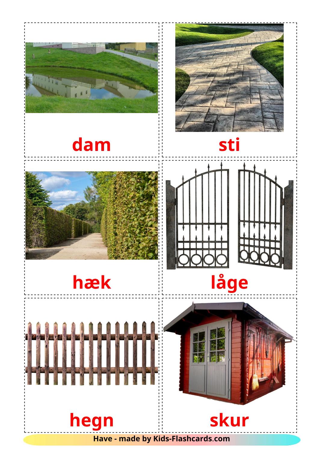 Garten - 18 kostenlose, druckbare Dansk Flashcards 