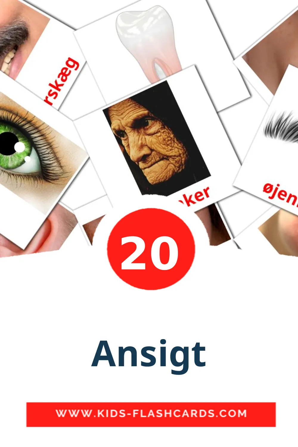 20 carte illustrate di Ansigt per la scuola materna in dansk