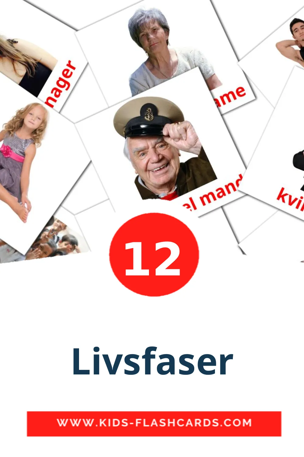 12 carte illustrate di Livsfaser per la scuola materna in dansk