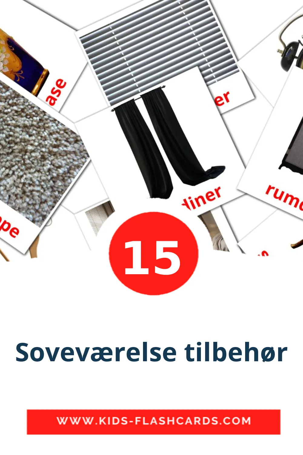 15 Soveværelse tilbehør Picture Cards for Kindergarden in dansk