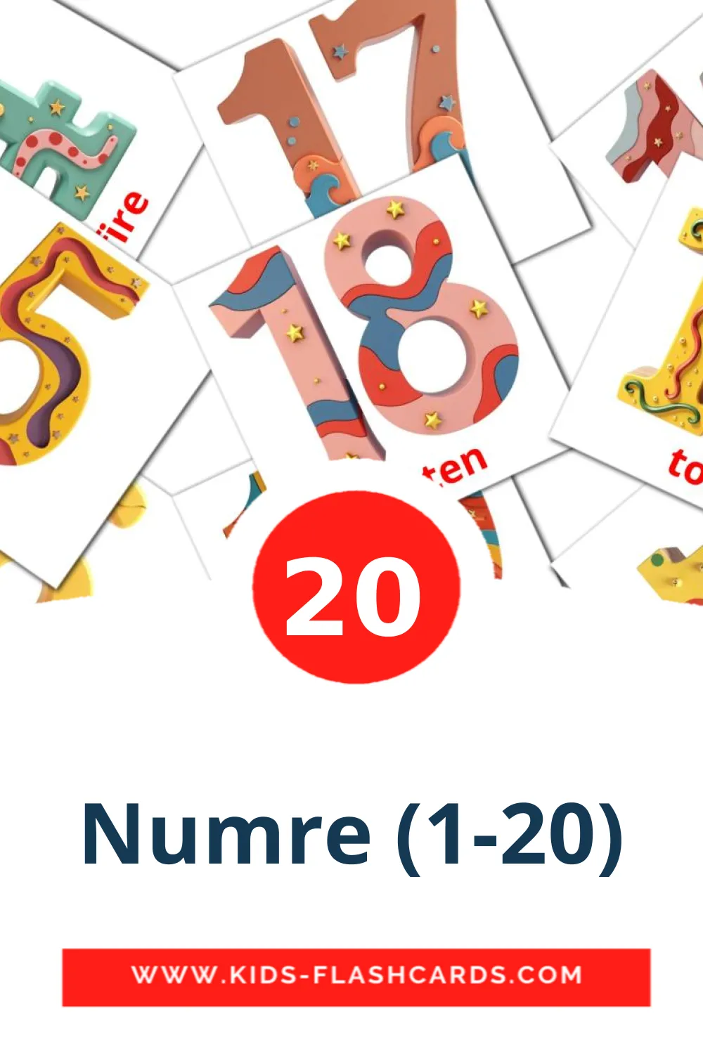 20 Numre (1-20) fotokaarten voor kleuters in het dansk