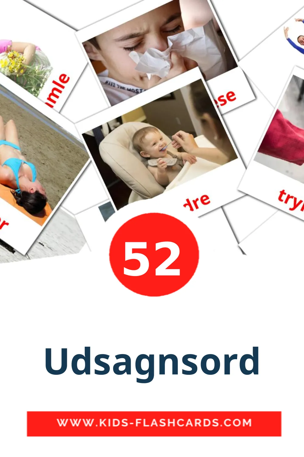 52 Udsagnsord Picture Cards for Kindergarden in english