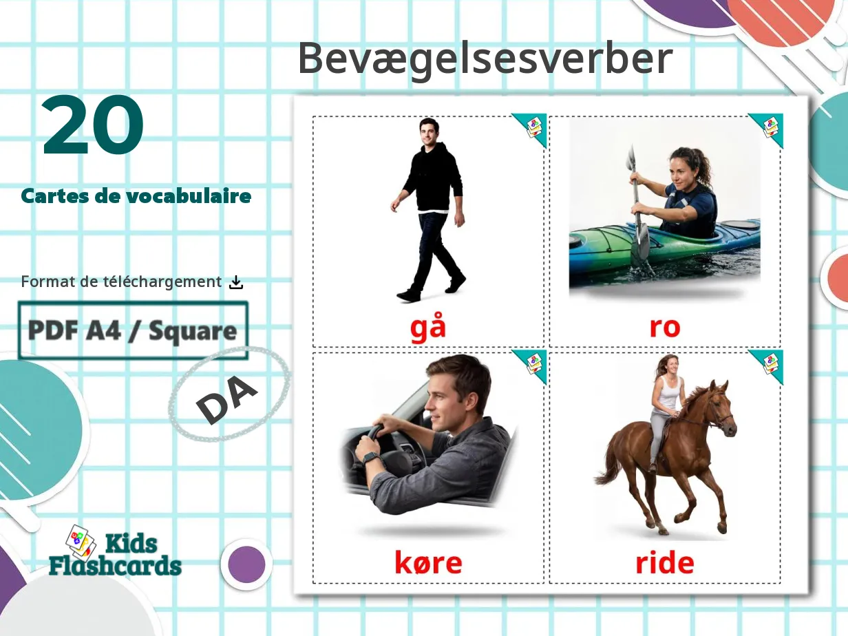 20 Cartes de Vocabulaire pour Enfants GRATUITES Les Verbes de Mouvement ...