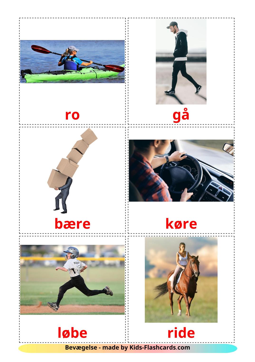 Movement verbs - 19 Free Printable dansk Flashcards 