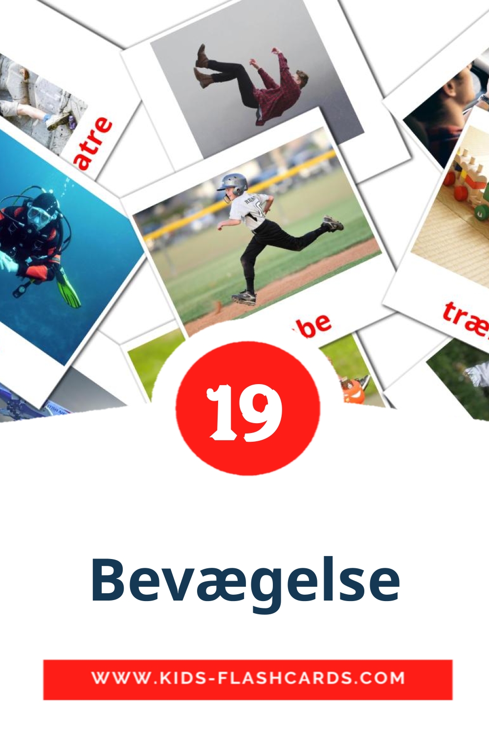 19 Bevægelse Bildkarten für den Kindergarten auf Dansk