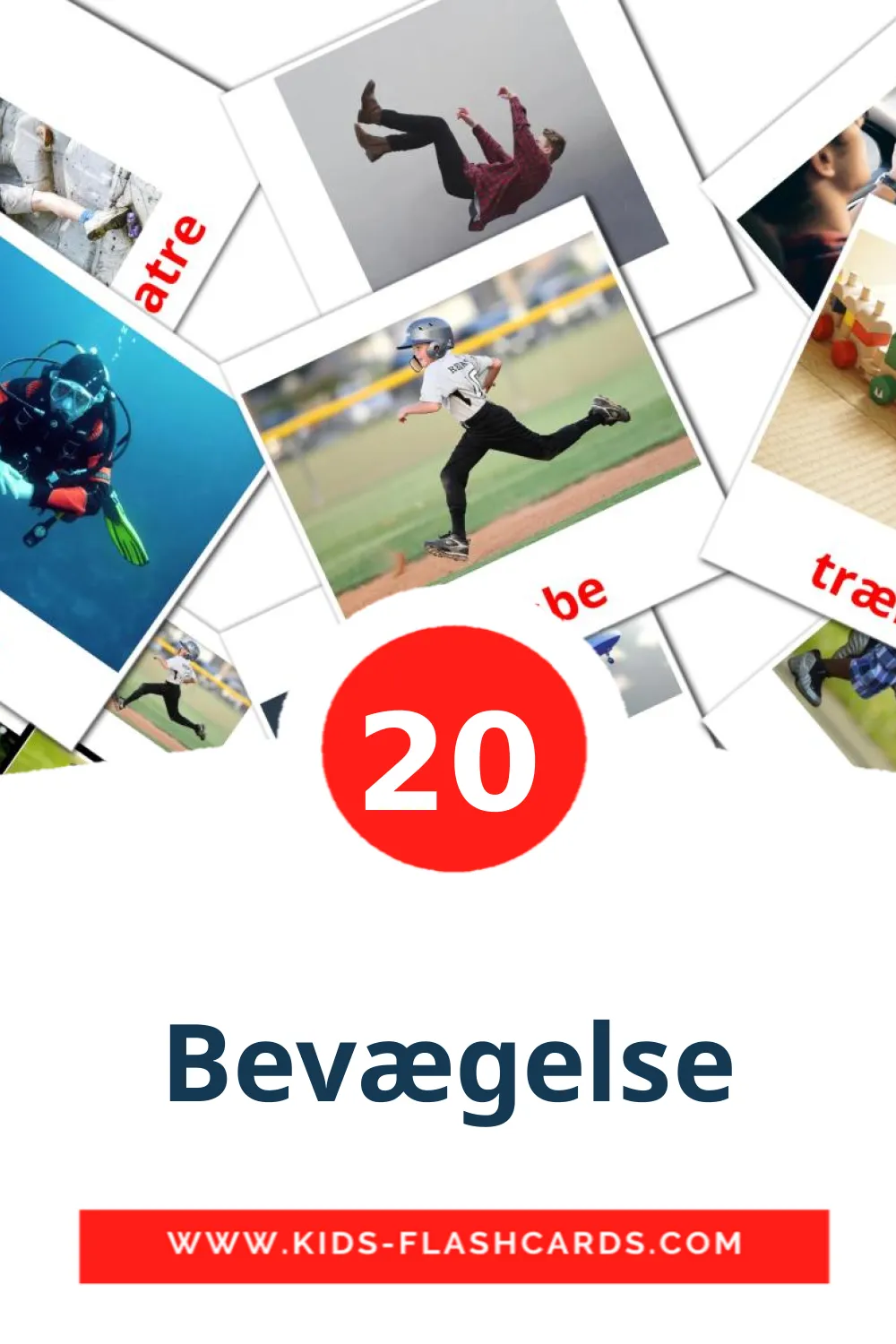 20 Bevægelse Picture Cards for Kindergarden in dansk