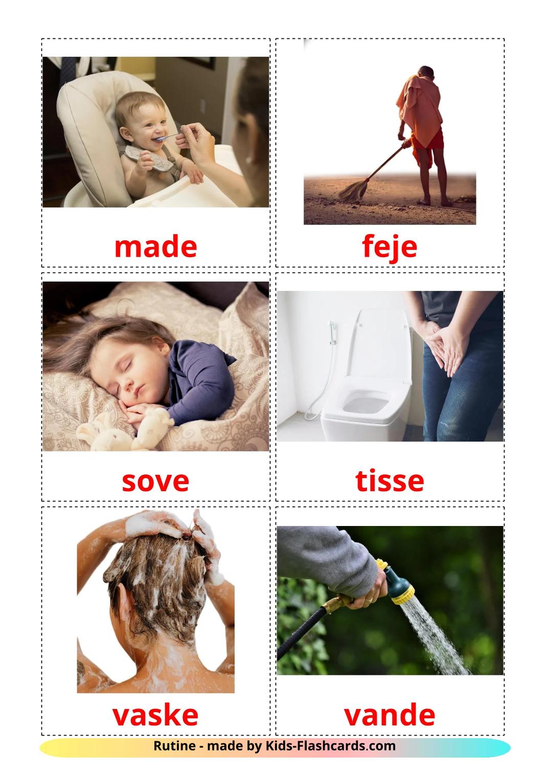 Routine verbs - 34 Free Printable dansk Flashcards 