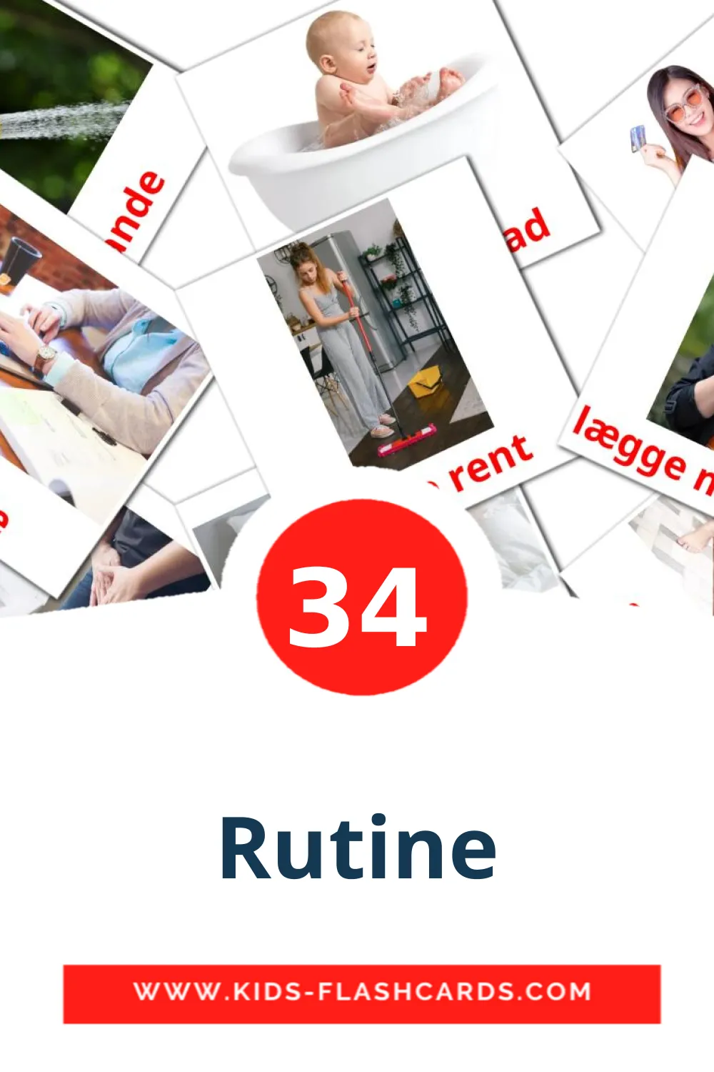 34 Rutine Picture Cards for Kindergarden in dansk