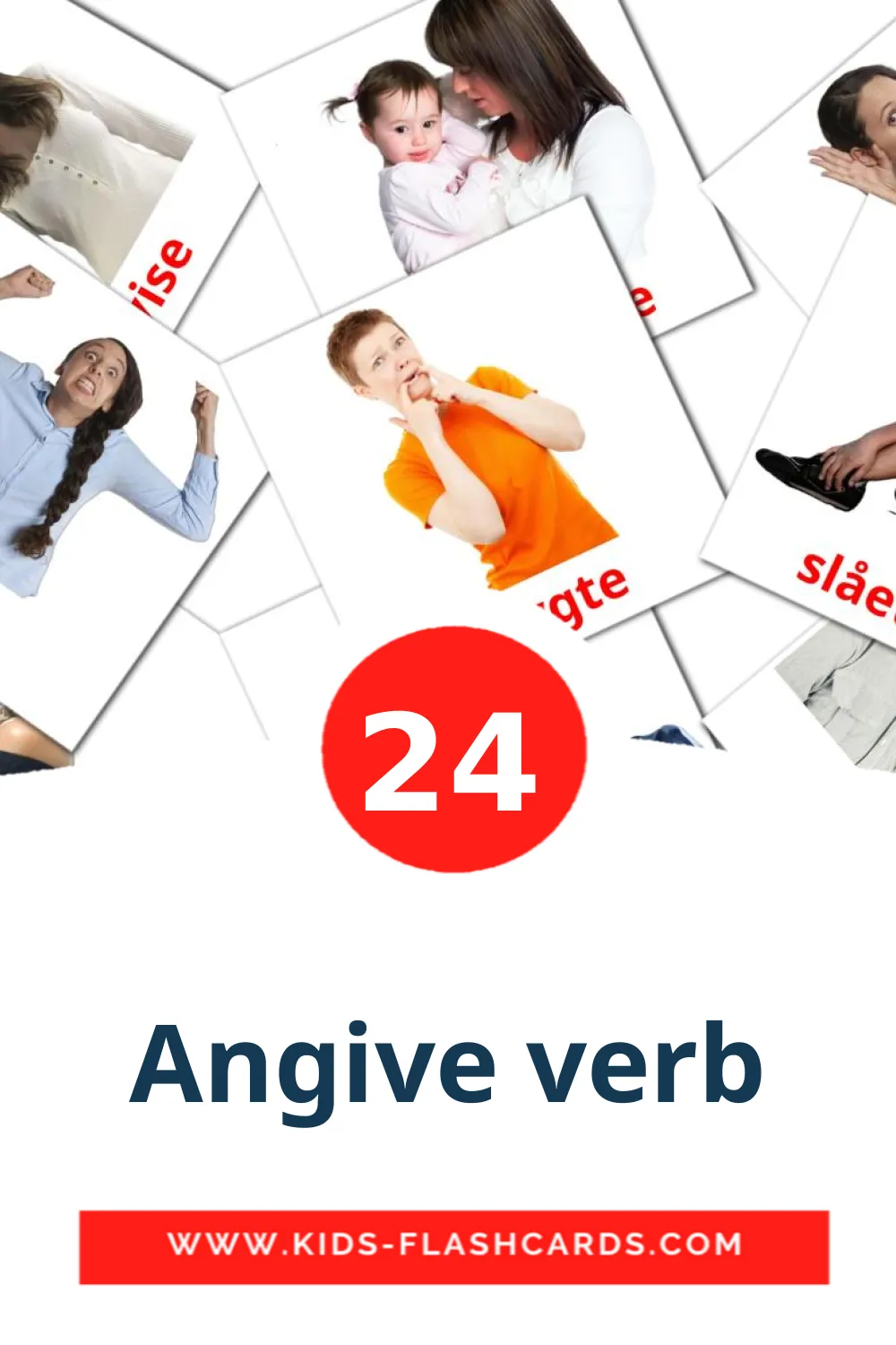 24 Angive verb Picture Cards for Kindergarden in dansk