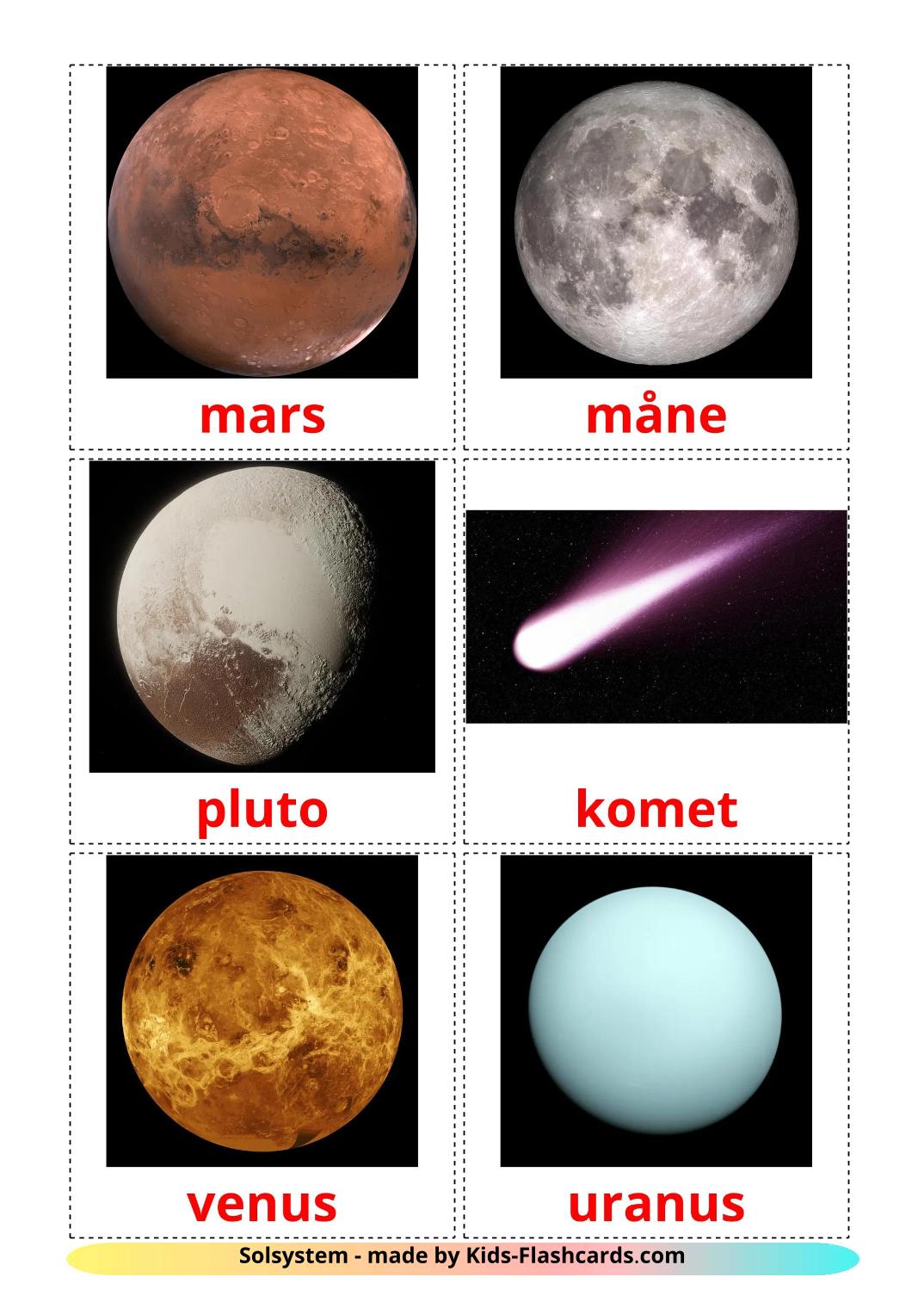 Sistema solare - 21 flashcards dansk stampabili gratuitamente