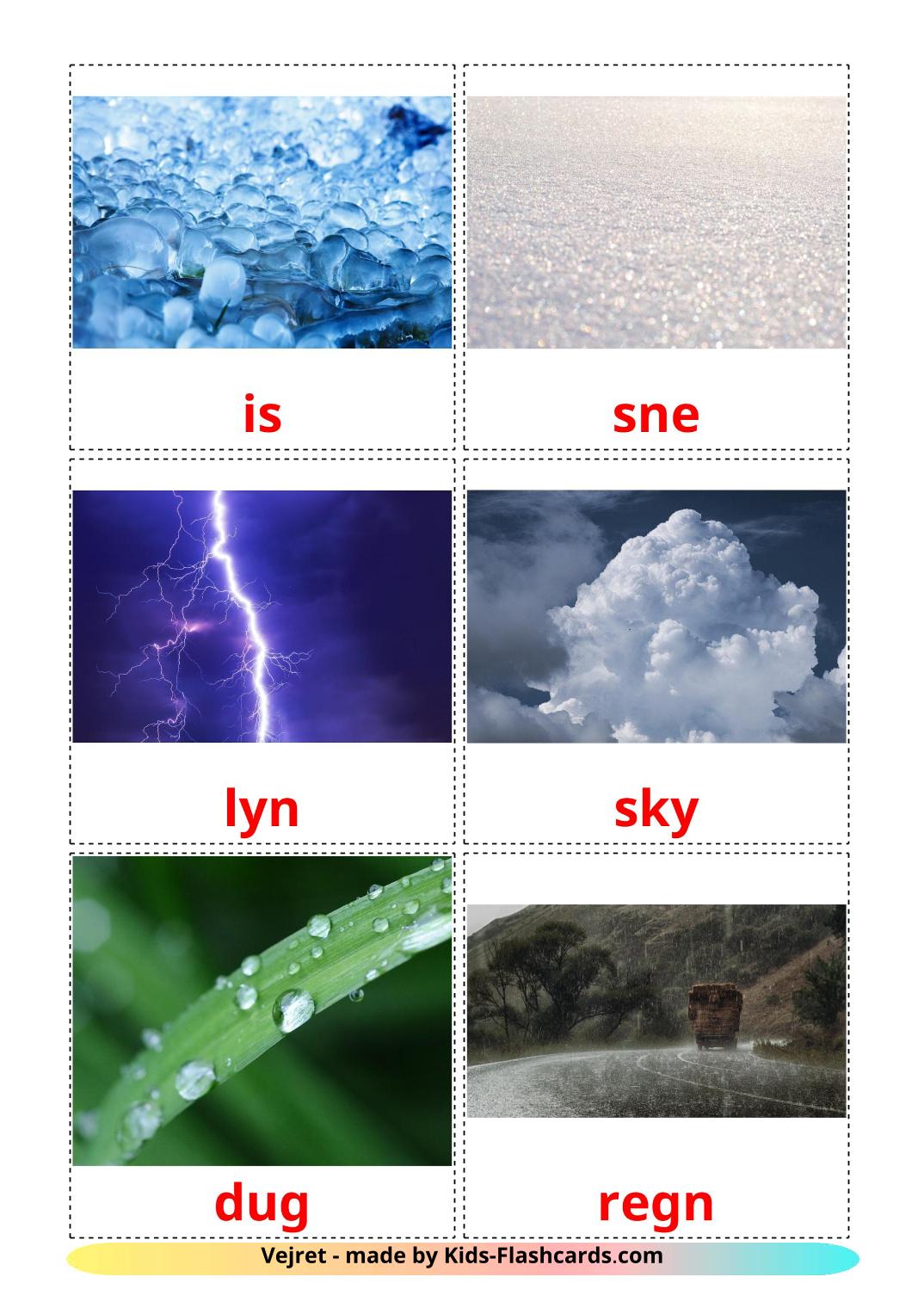 Weather - 31 Free Printable dansk Flashcards 