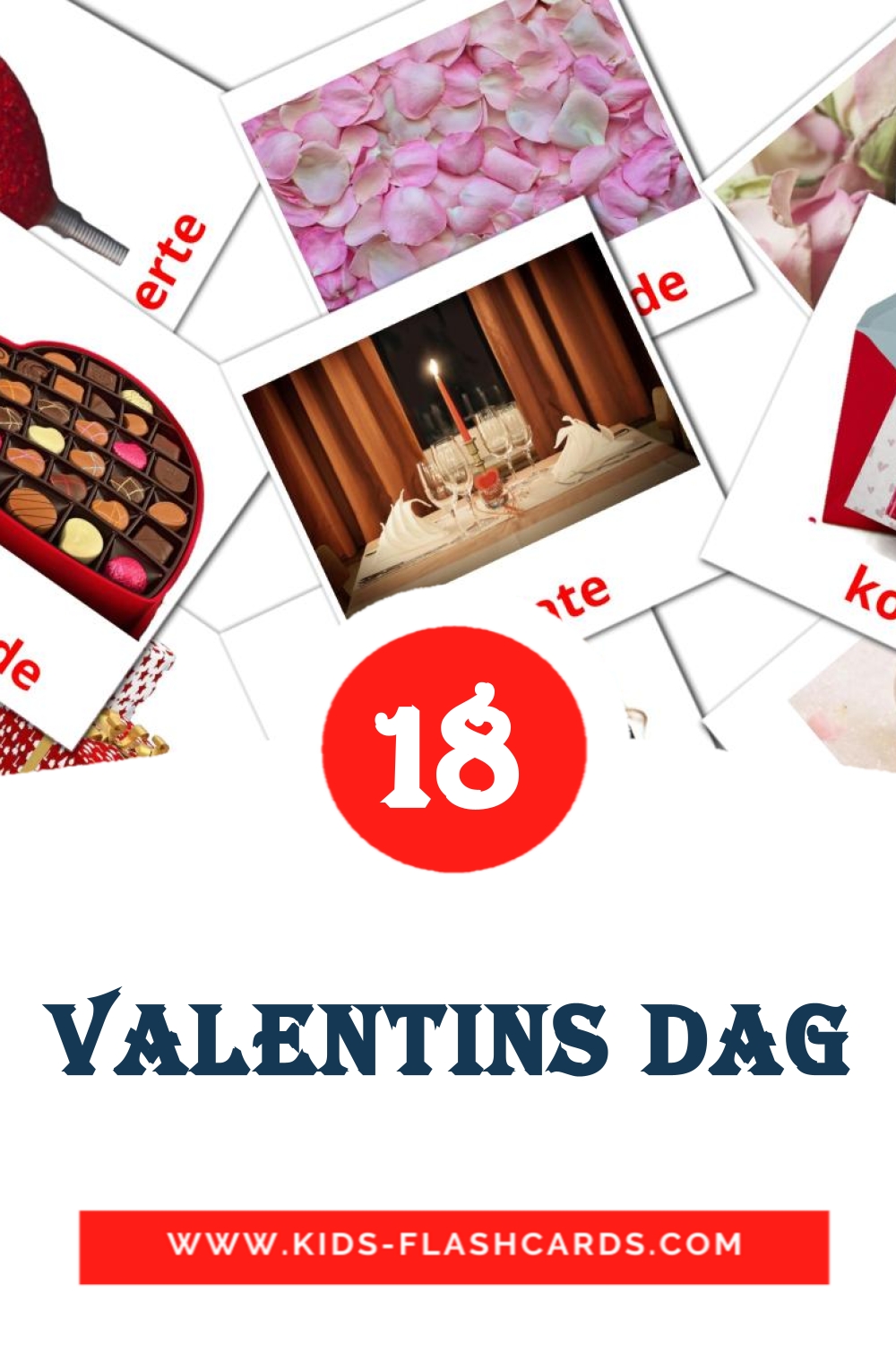18 tarjetas didacticas de Valentins Dag para el jardín de infancia en dansk