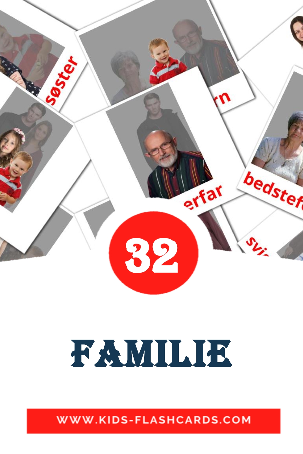 32 familie Picture Cards for Kindergarden in dansk