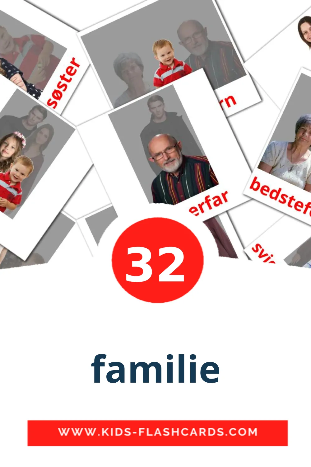 32 carte illustrate di familie per la scuola materna in dansk