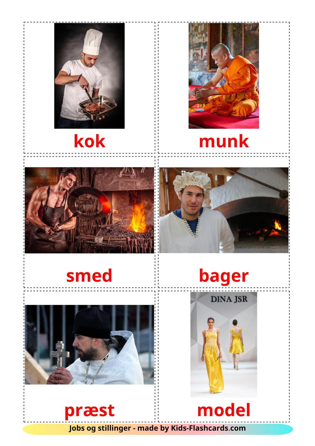 Jobs and Occupations - 51 Free Printable dansk Flashcards 