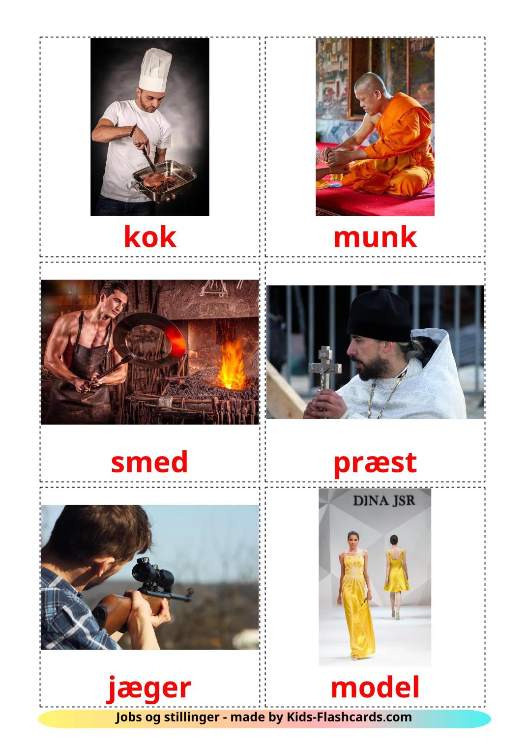 Jobs and Occupations - 48 Free Printable dansk Flashcards 