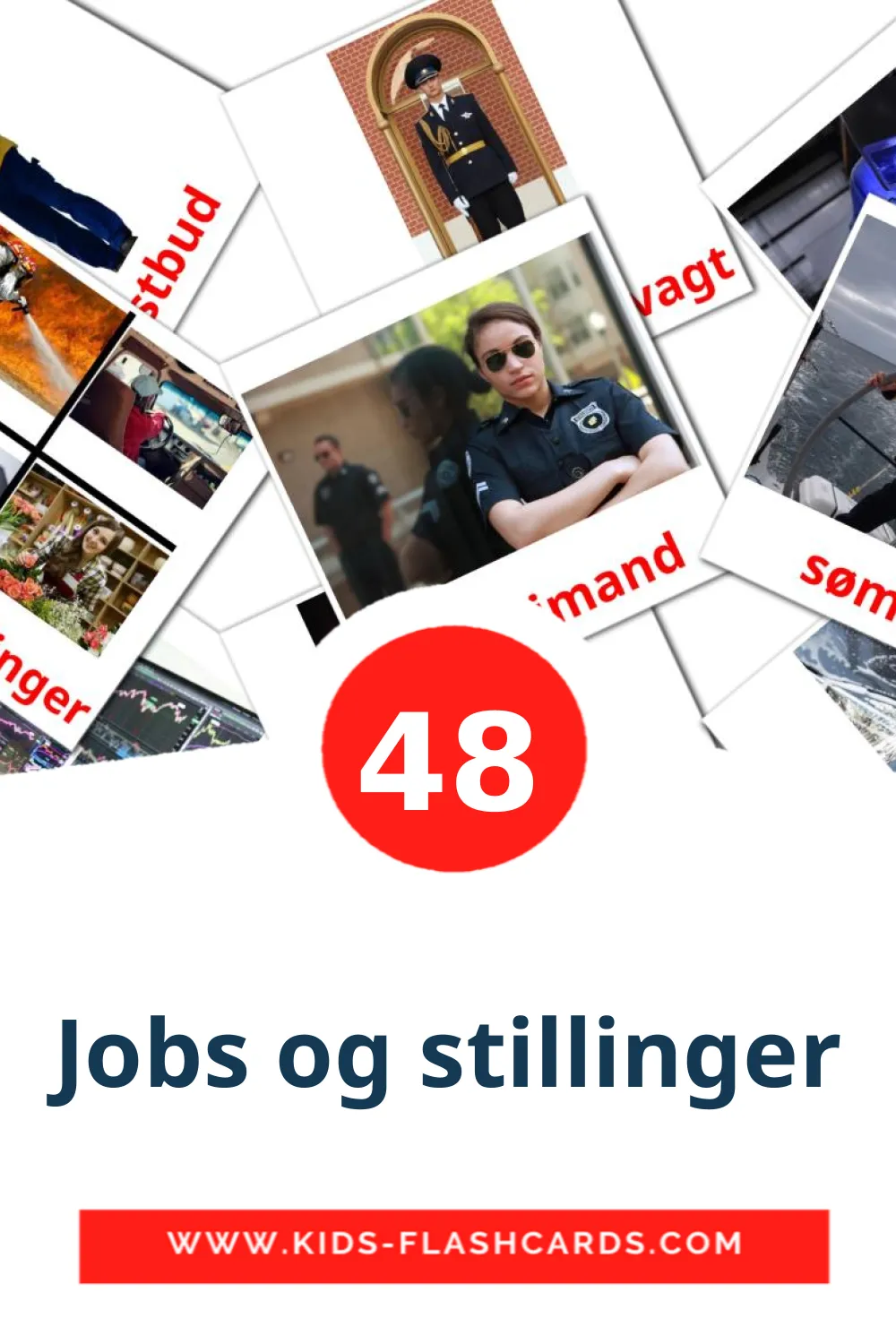 48 Jobs og stillinger Picture Cards for Kindergarden in dansk