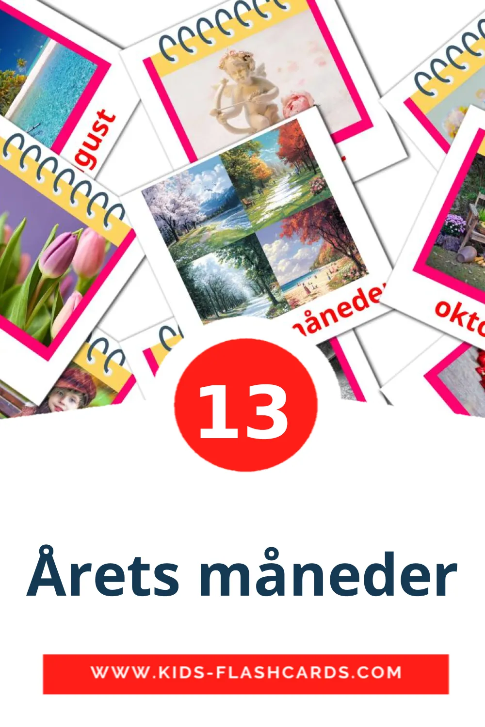 13 carte illustrate di Årets måneder per la scuola materna in dansk