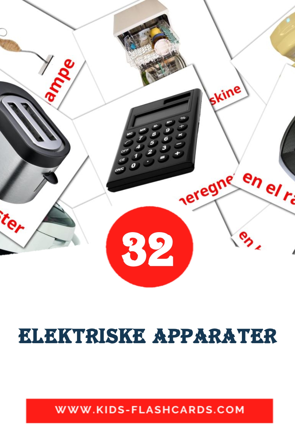 32 Elektriske apparater Picture Cards for Kindergarden in dansk