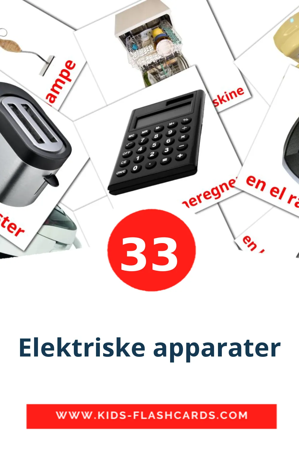 33 Elektriske apparater Picture Cards for Kindergarden in dansk