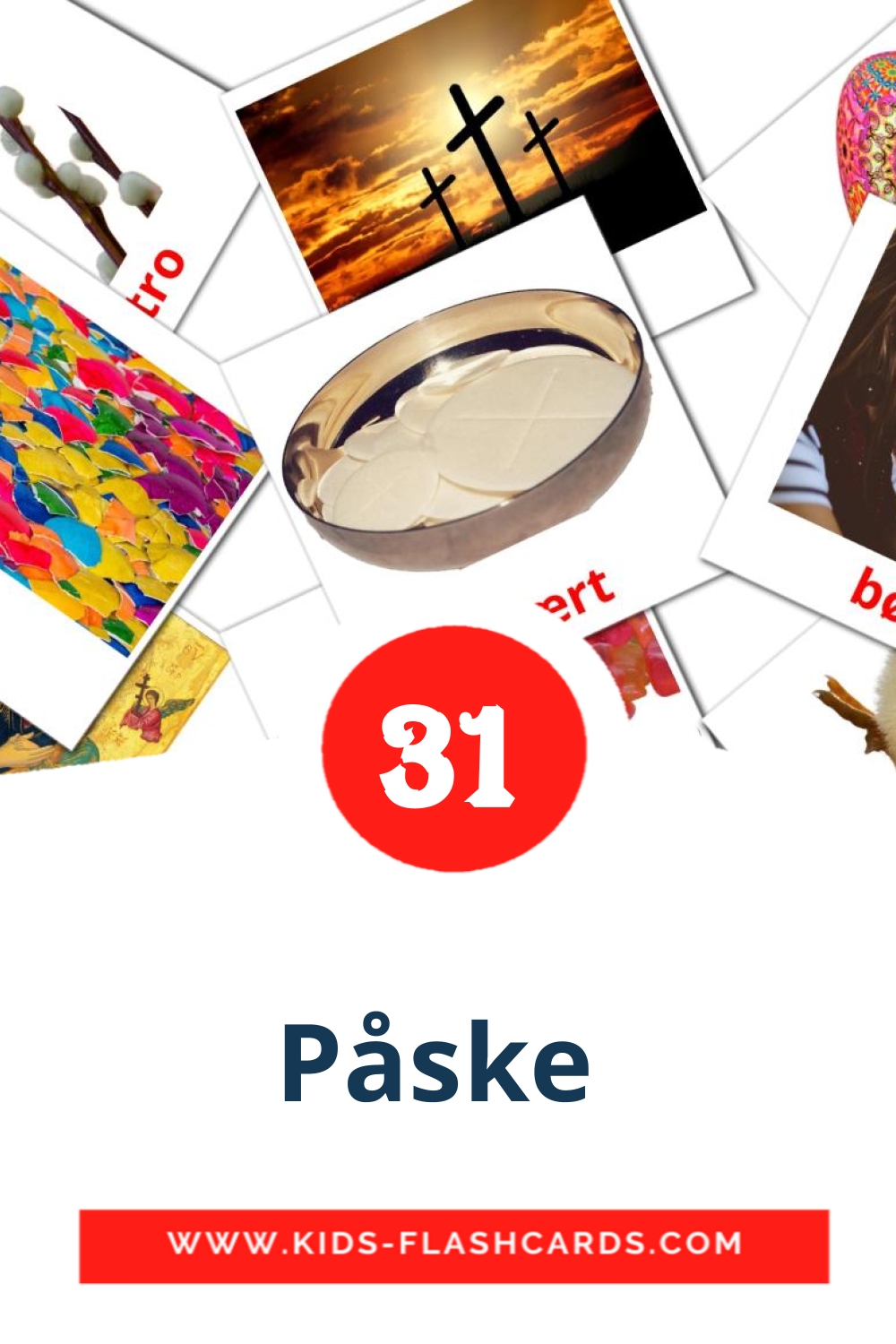 31 tarjetas didacticas de Påske  para el jardín de infancia en dansk