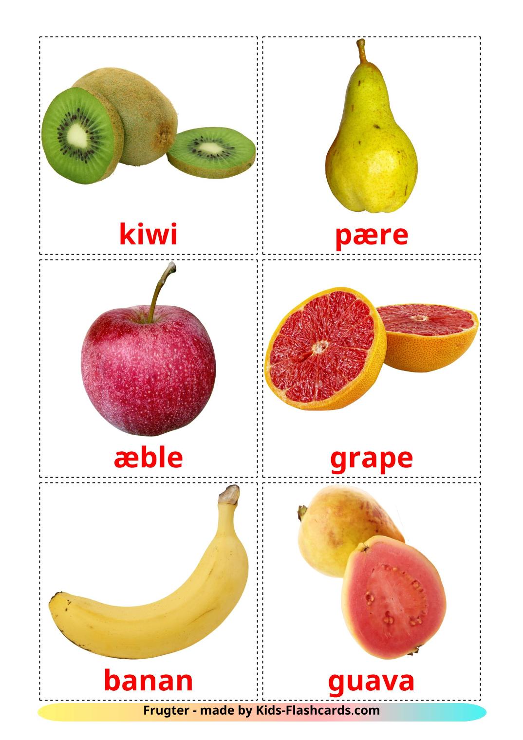 Fruits - 20 Free Printable dansk Flashcards 