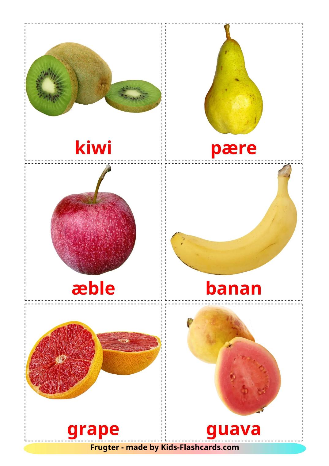 Frutas - 21 Flashcards danskes gratuitos para impressão