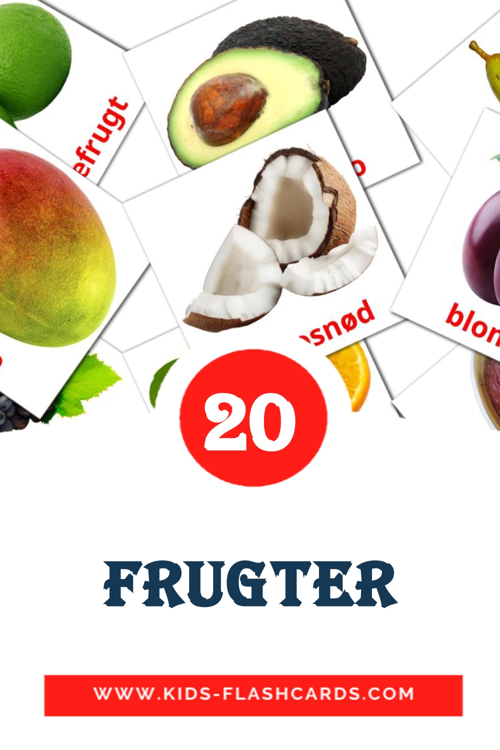 20 Frugter Picture Cards for Kindergarden in dansk