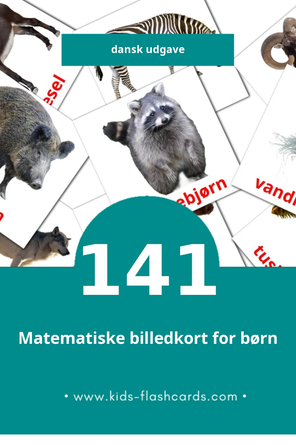 Visuelle billedkort for børn om Dyr til småbørn (141 kort på Dansk)