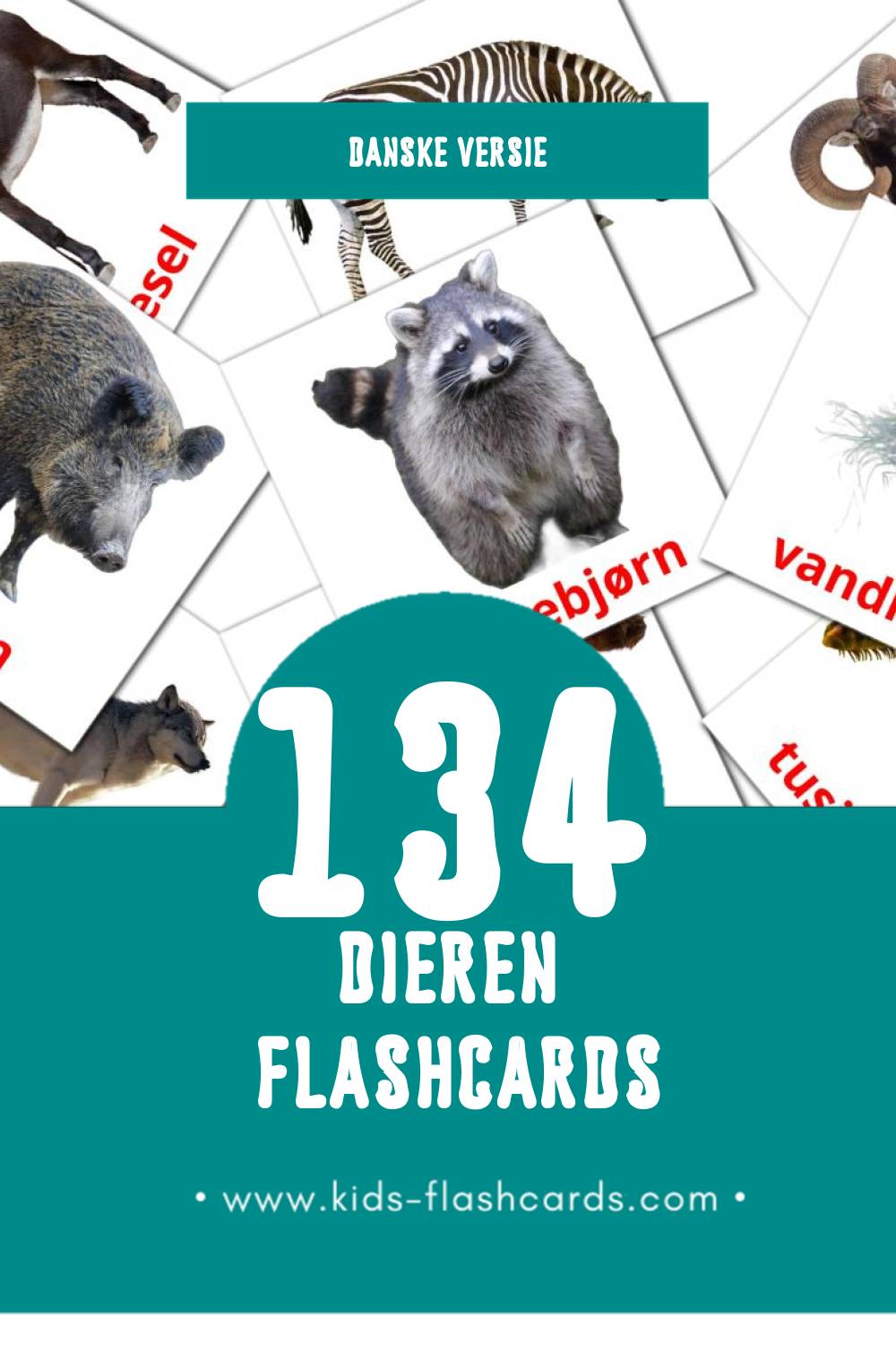 Visuele Dyr Flashcards voor Kleuters (134 kaarten in het Dansk)