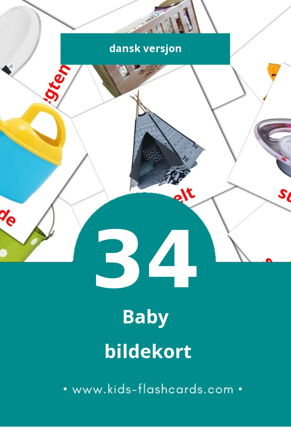 Visuelle Baby bildekort for småbarn (34 kort på Dansk)