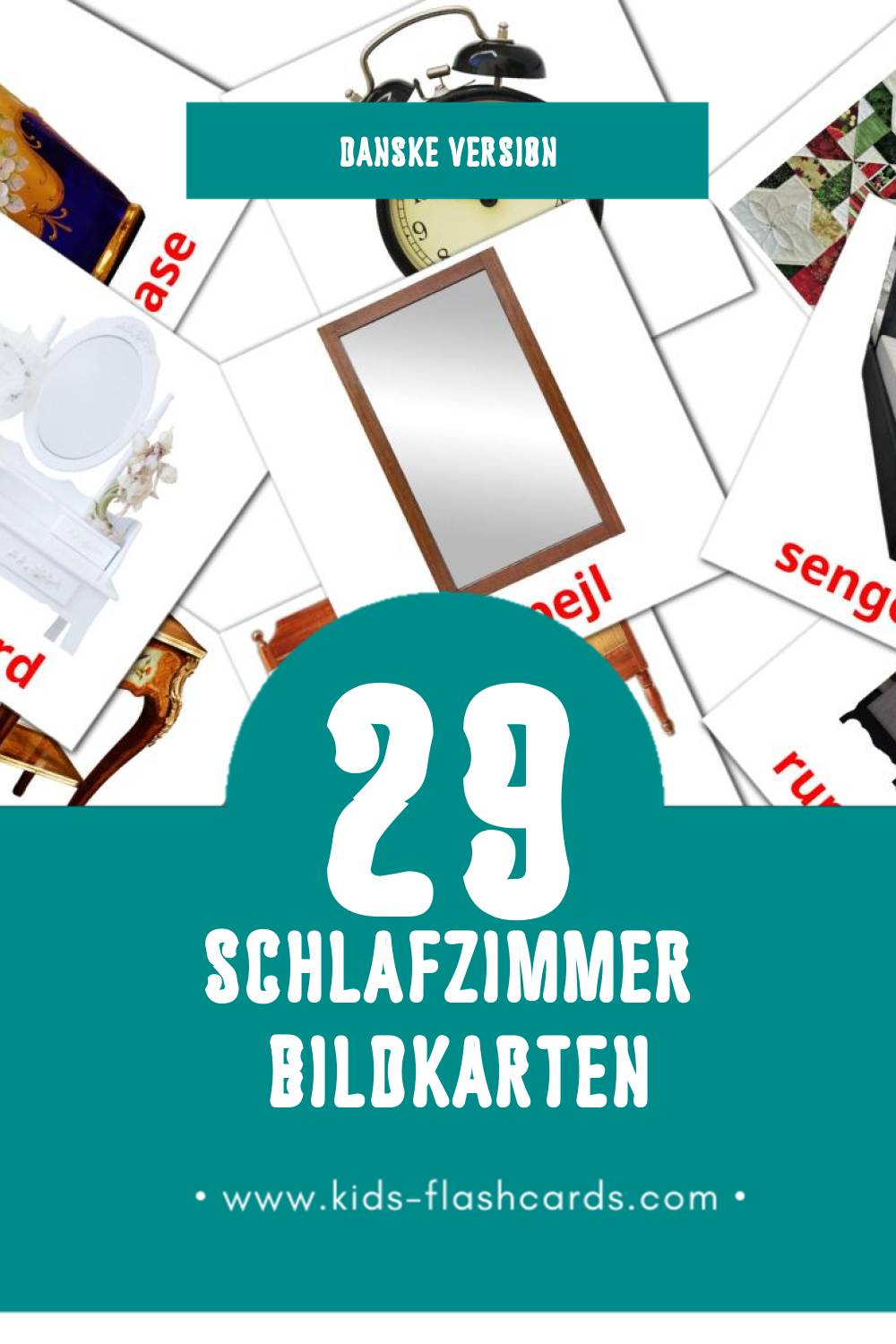 Visual Soveværelse Flashcards für Kleinkinder (29 Karten in Dansk)