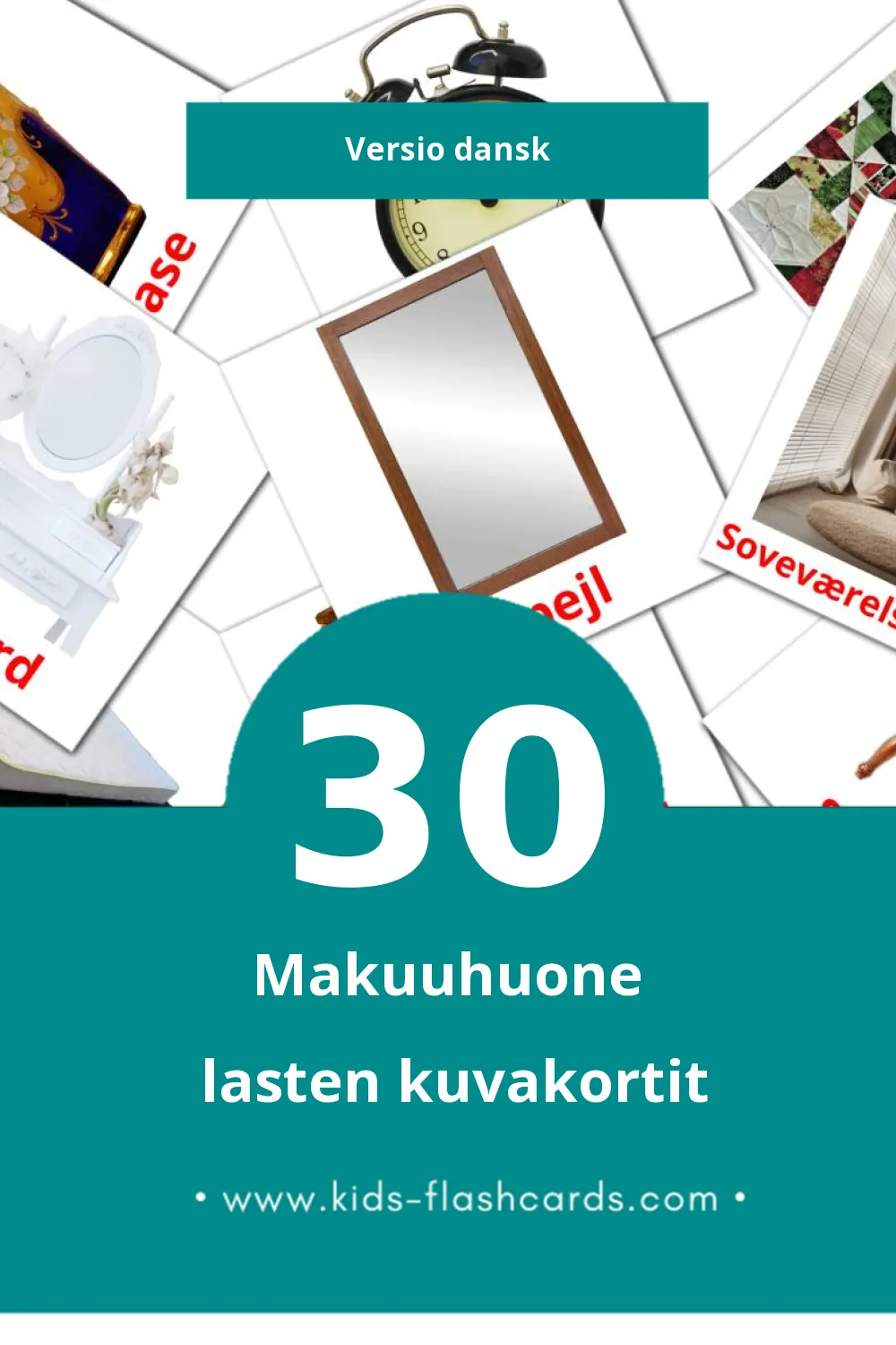 Soveværelse lasten kuvakortit pikkulapsille (30 korttia Danskksi)