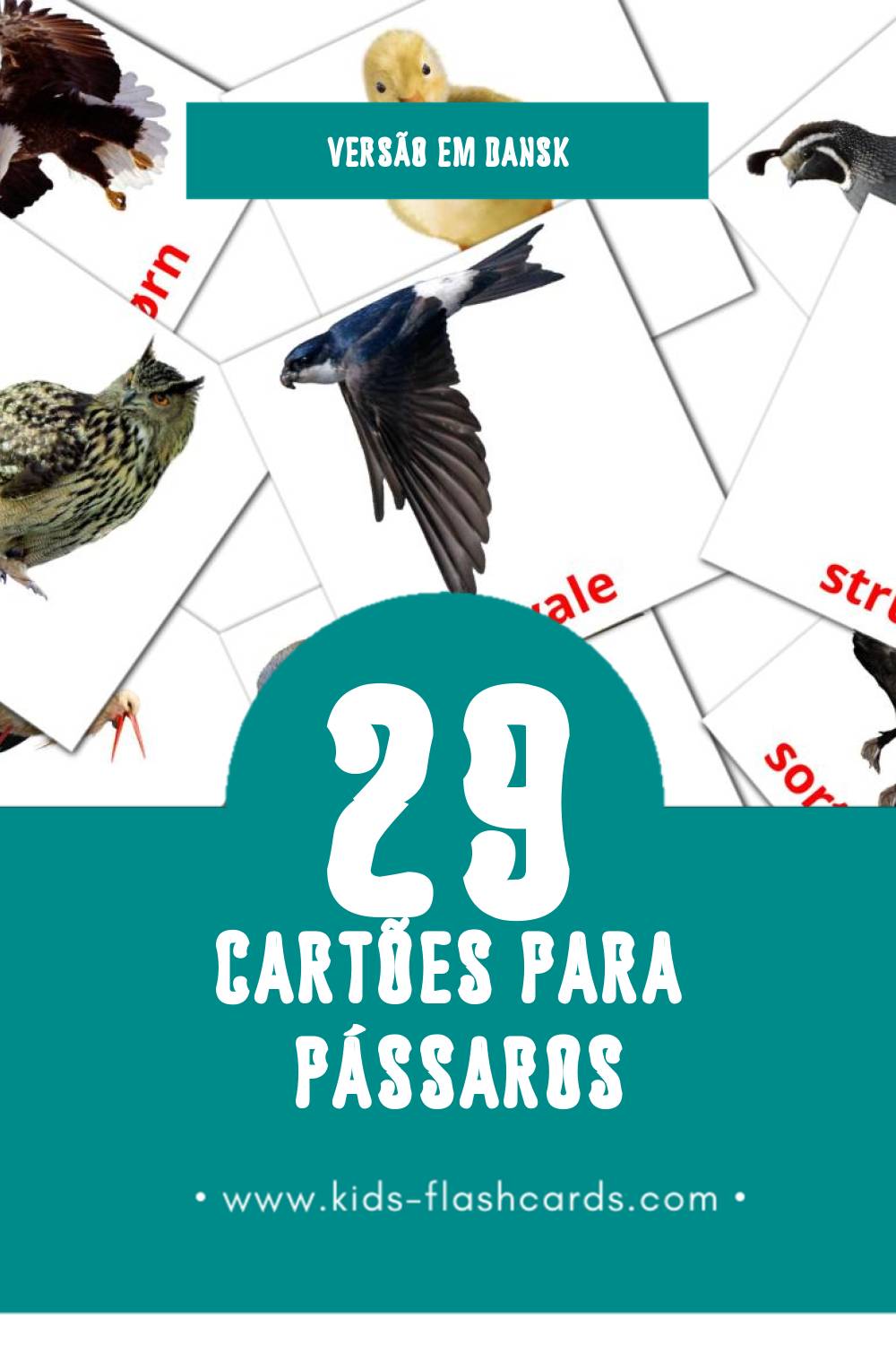 Flashcards de Fugle Visuais para Toddlers (29 cartões em Dansk)