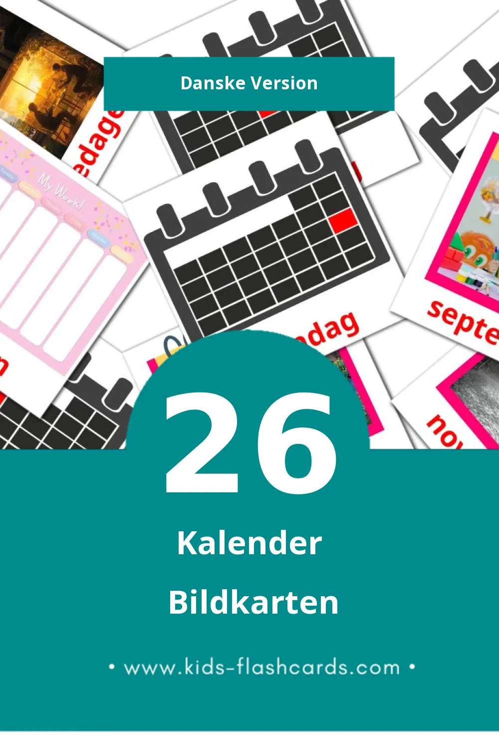 Visual Kalender Flashcards für Kleinkinder (26 Karten in Dansk)