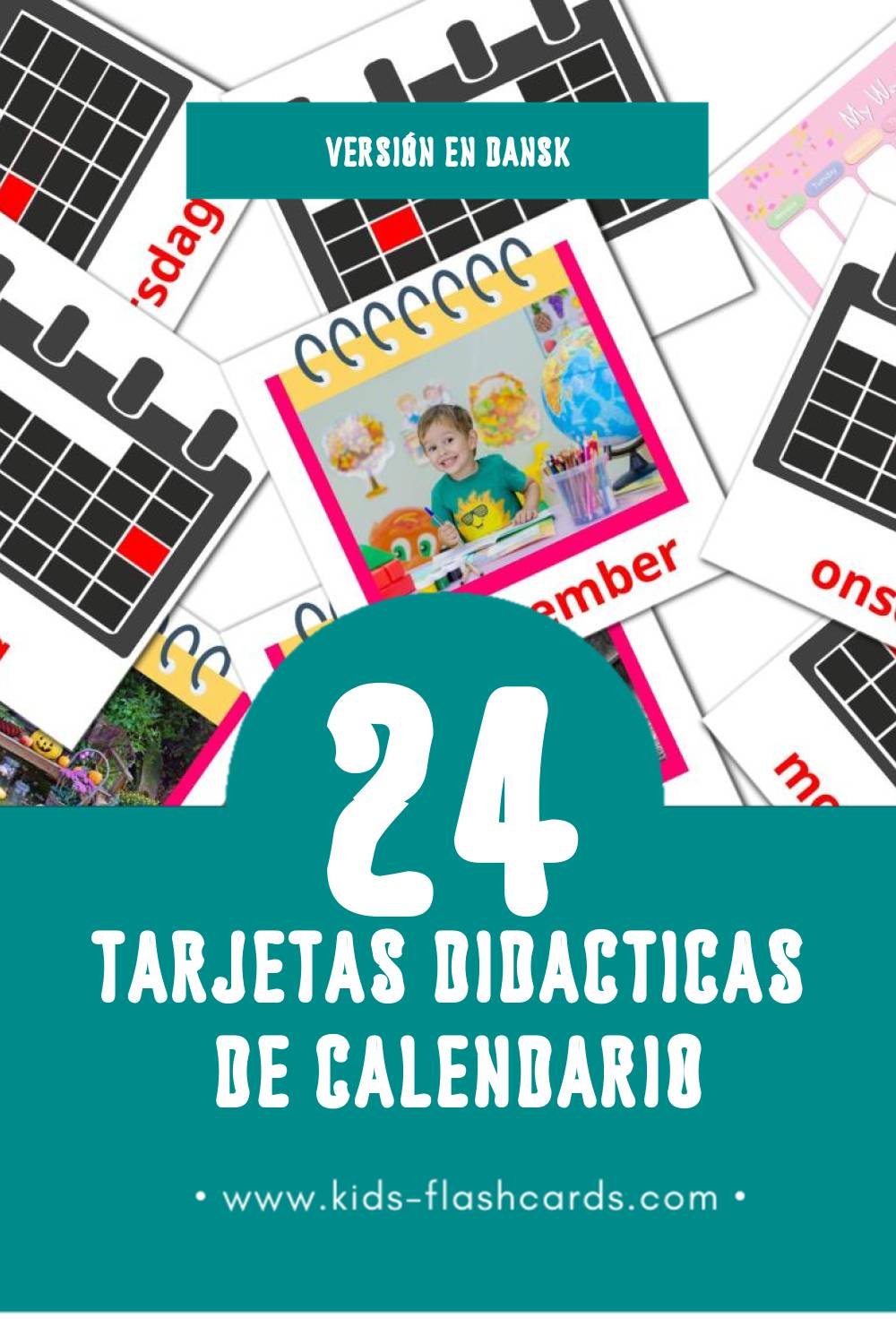 Tarjetas visuales de Kalender para niños pequeños (12 tarjetas en Dansk)