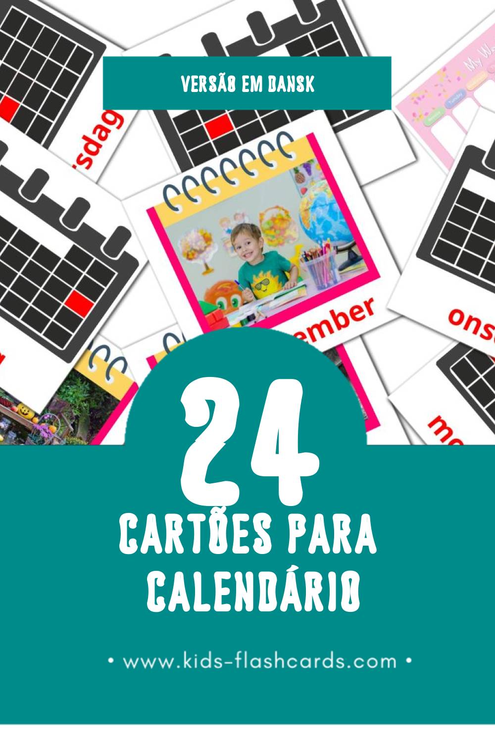 Flashcards de Kalender Visuais para Toddlers (24 cartões em Dansk)