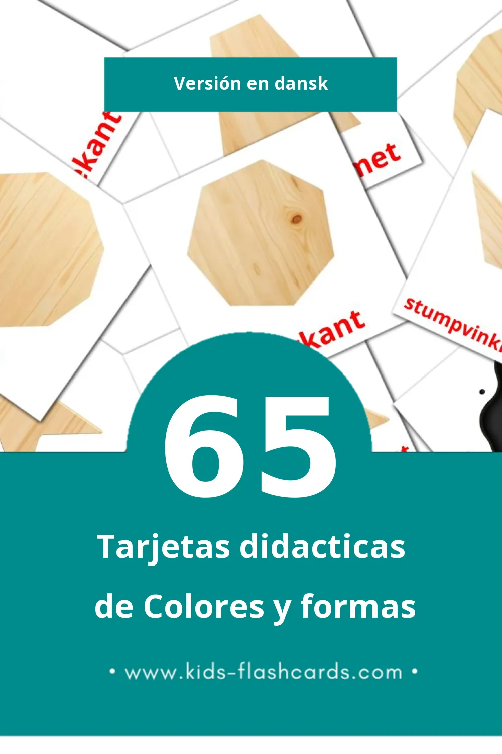 Tarjetas visuales de Farver og forme para niños pequeños (65 tarjetas en Dansk)