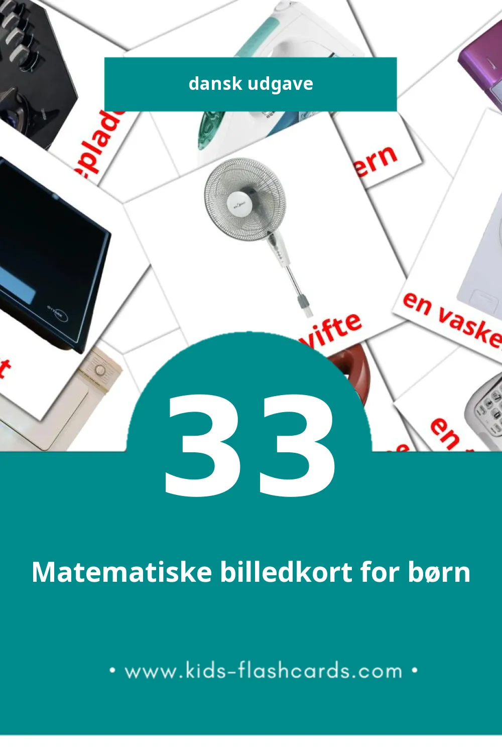 Visuelle billedkort for børn om Husholdningsredskaber  til småbørn (33 kort på Dansk)