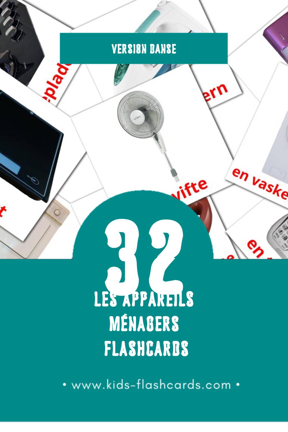 Flashcards Visual Husholdningsredskaber  pour les tout-petits (32 cartes en Danse)