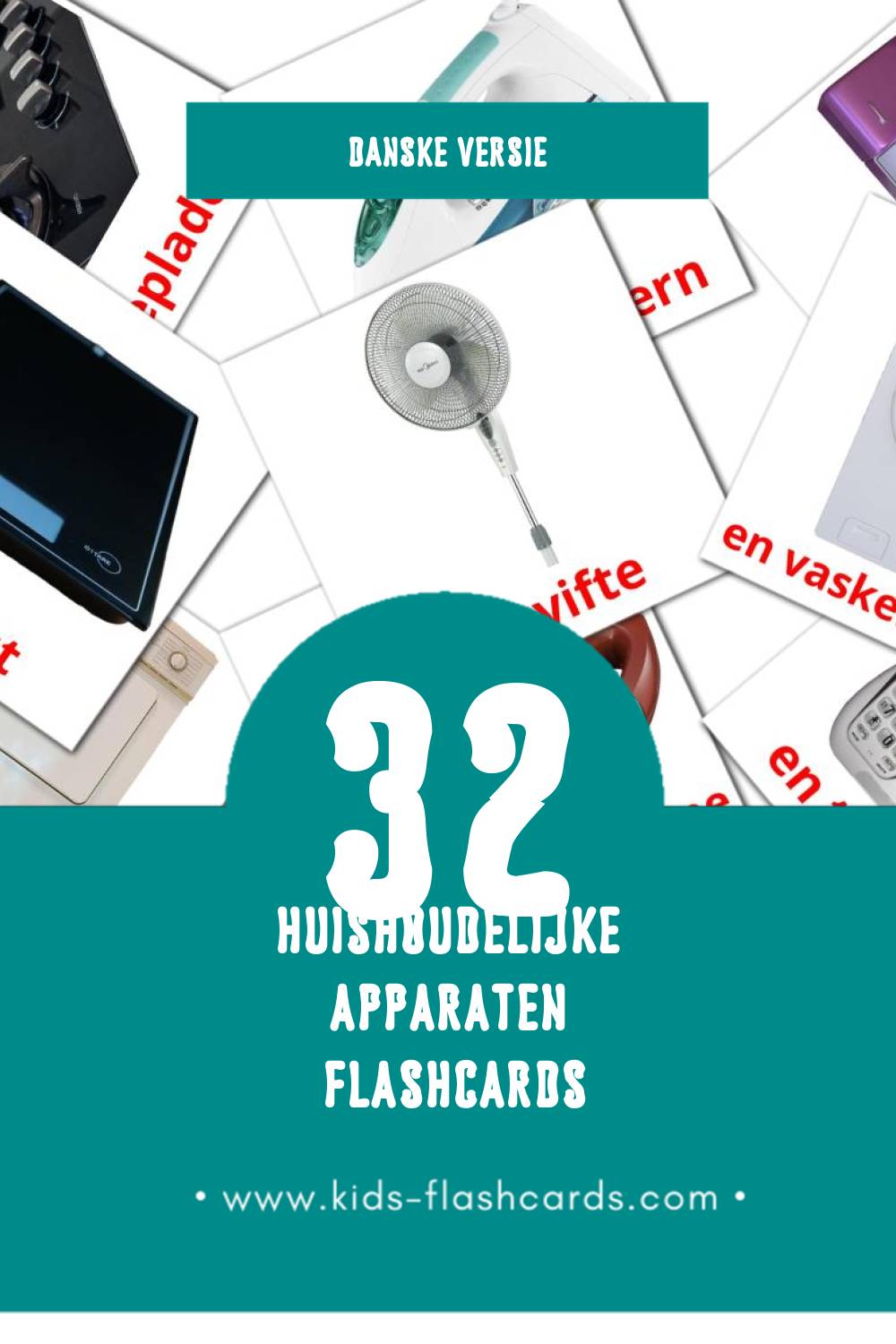 Visuele Husholdningsredskaber  Flashcards voor Kleuters (32 kaarten in het Dansk)