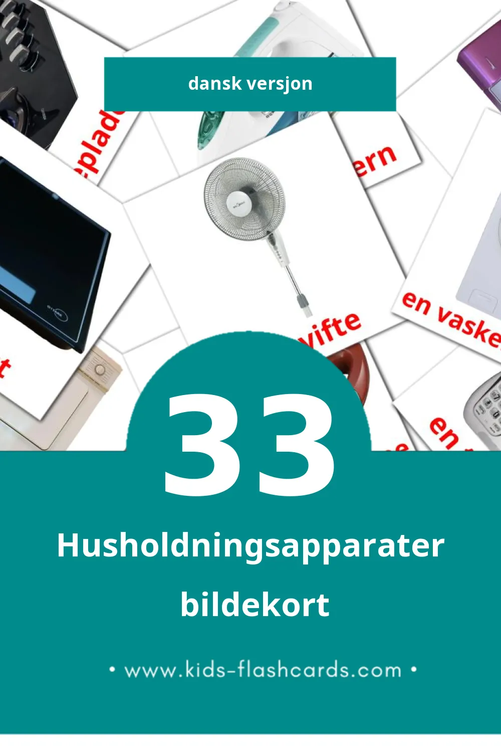 Visuelle Husholdningsredskaber  bildekort for småbarn (33 kort på Dansk)