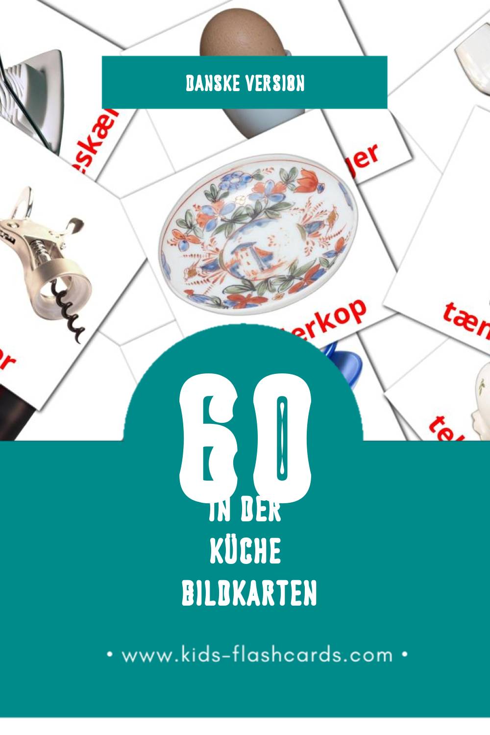 Visual Køkken Flashcards für Kleinkinder (60 Karten in Dansk)