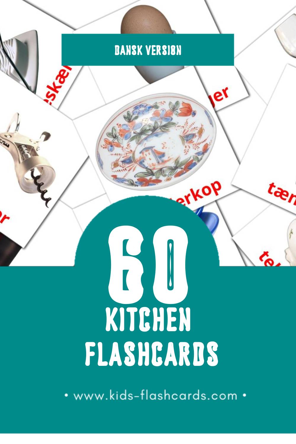Visual Køkken Flashcards for Toddlers (64 cards in Dansk)
