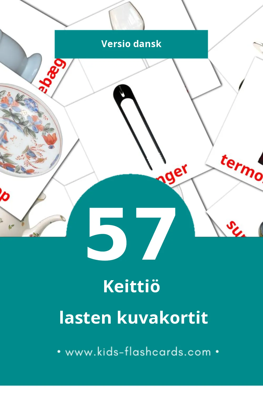 Køkken lasten kuvakortit pikkulapsille (57 korttia Danskksi)